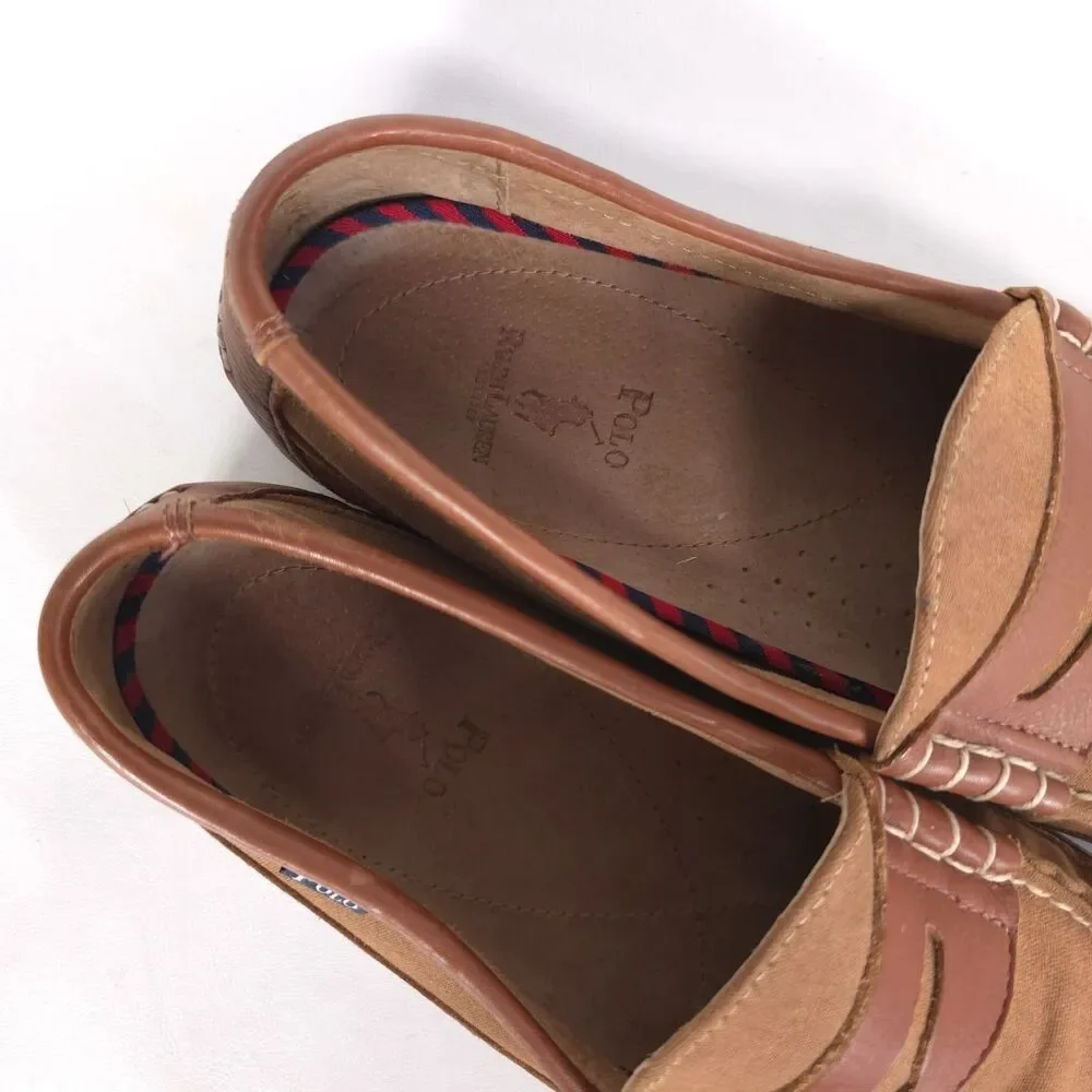 POLO‎ RALPH LAUREN Blackley 10.5D Leather Textile Loafers Brown Men’s Shoes